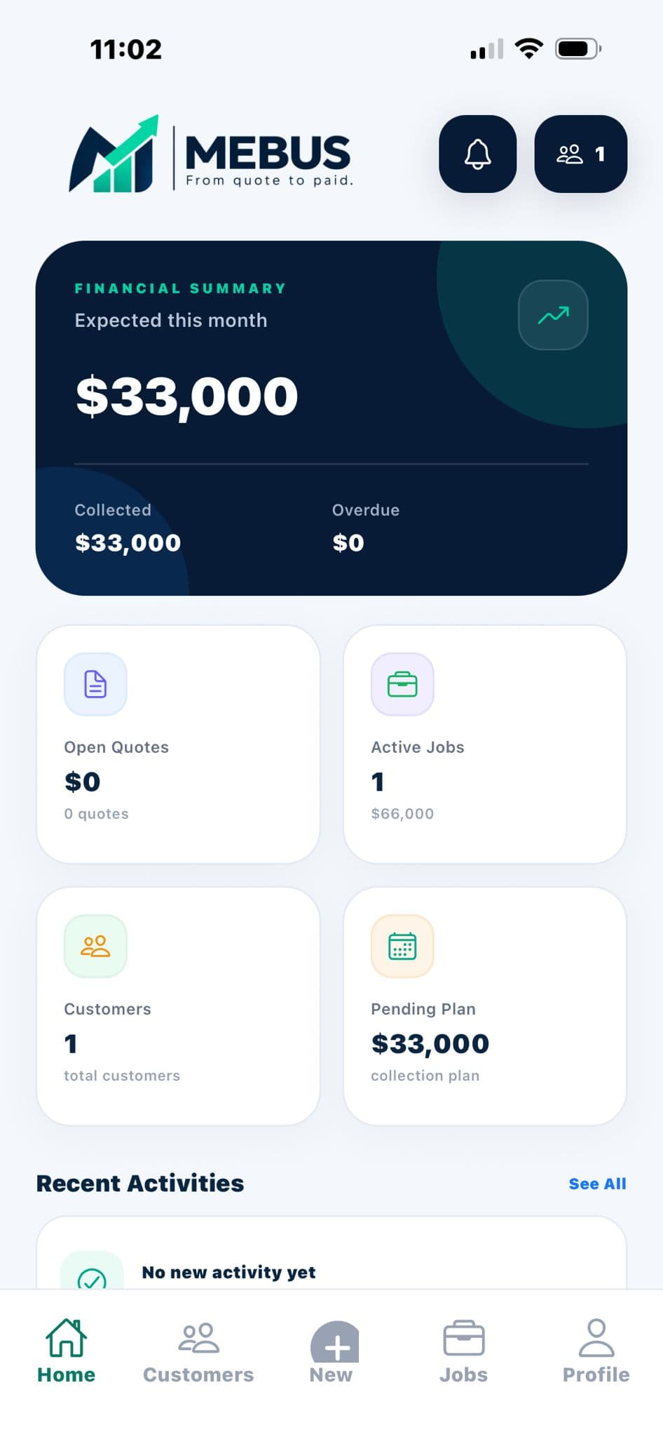 MEBUS English mobile application dashboard